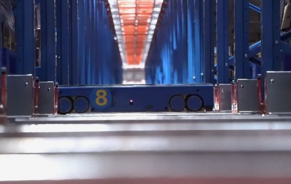 Automatic three-dimensional warehouse four-way RGV robot blue model