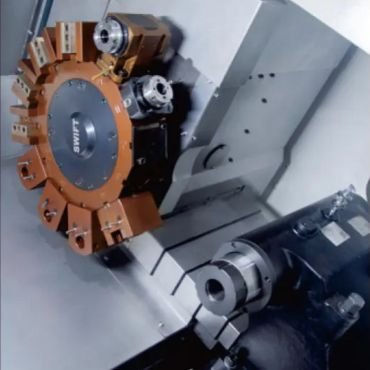 Reliable Brothers Classic slant-bed CNC lathes C500K and C500KMSY have an optional turret with a powerhead.